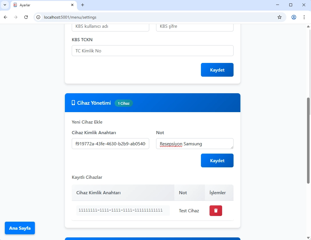 Ayarlarda Bulunan Cihaz Yönetimi Sayfası