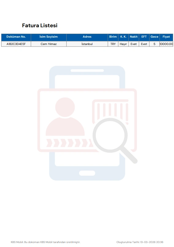 Oluşturulan PDF Örneği
