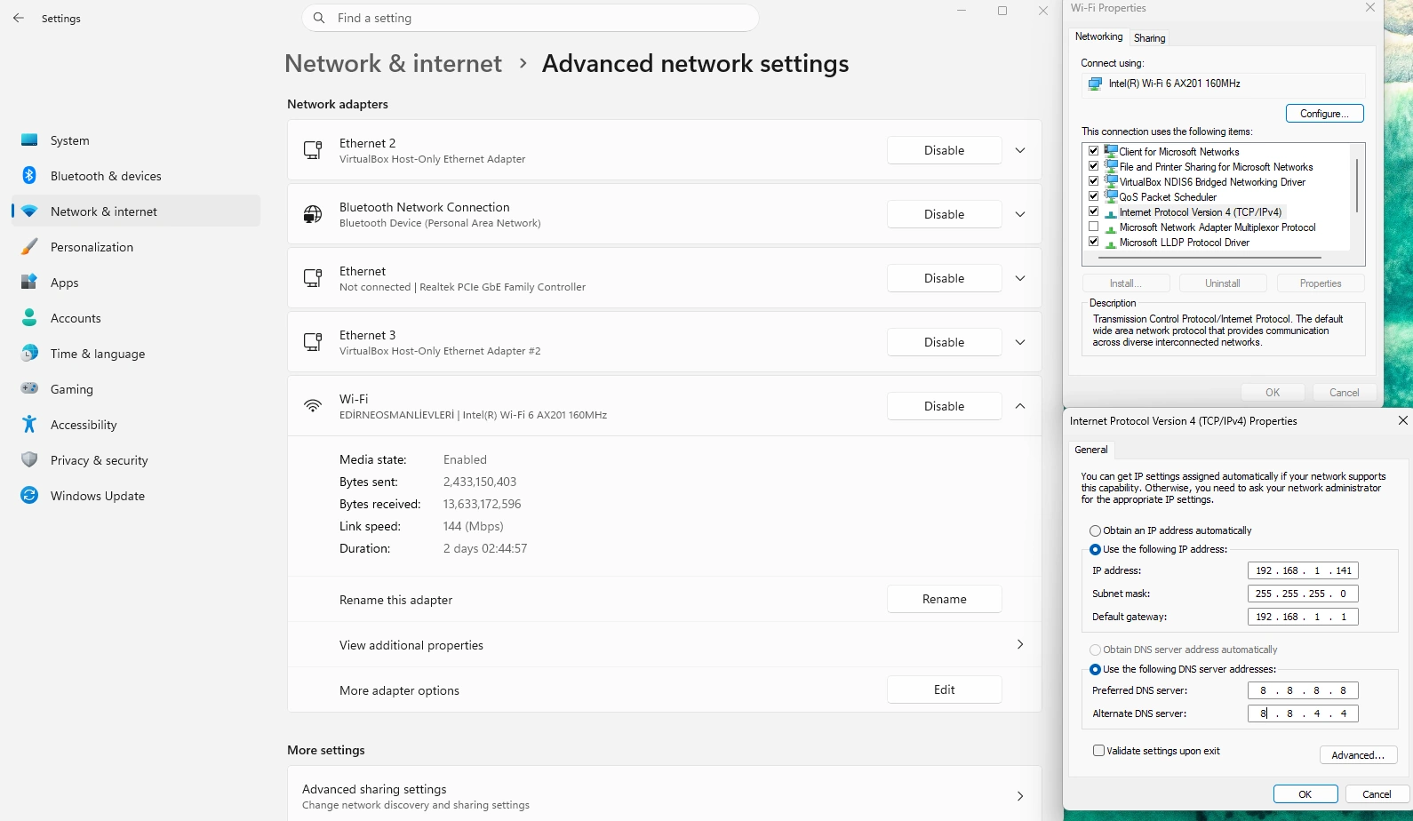 IPv4 Ayarları Penceresi